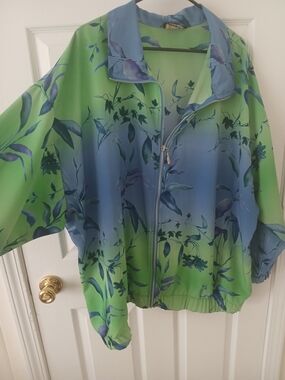 Women's Floral Ombre Bomber Jacket - Blue & Green